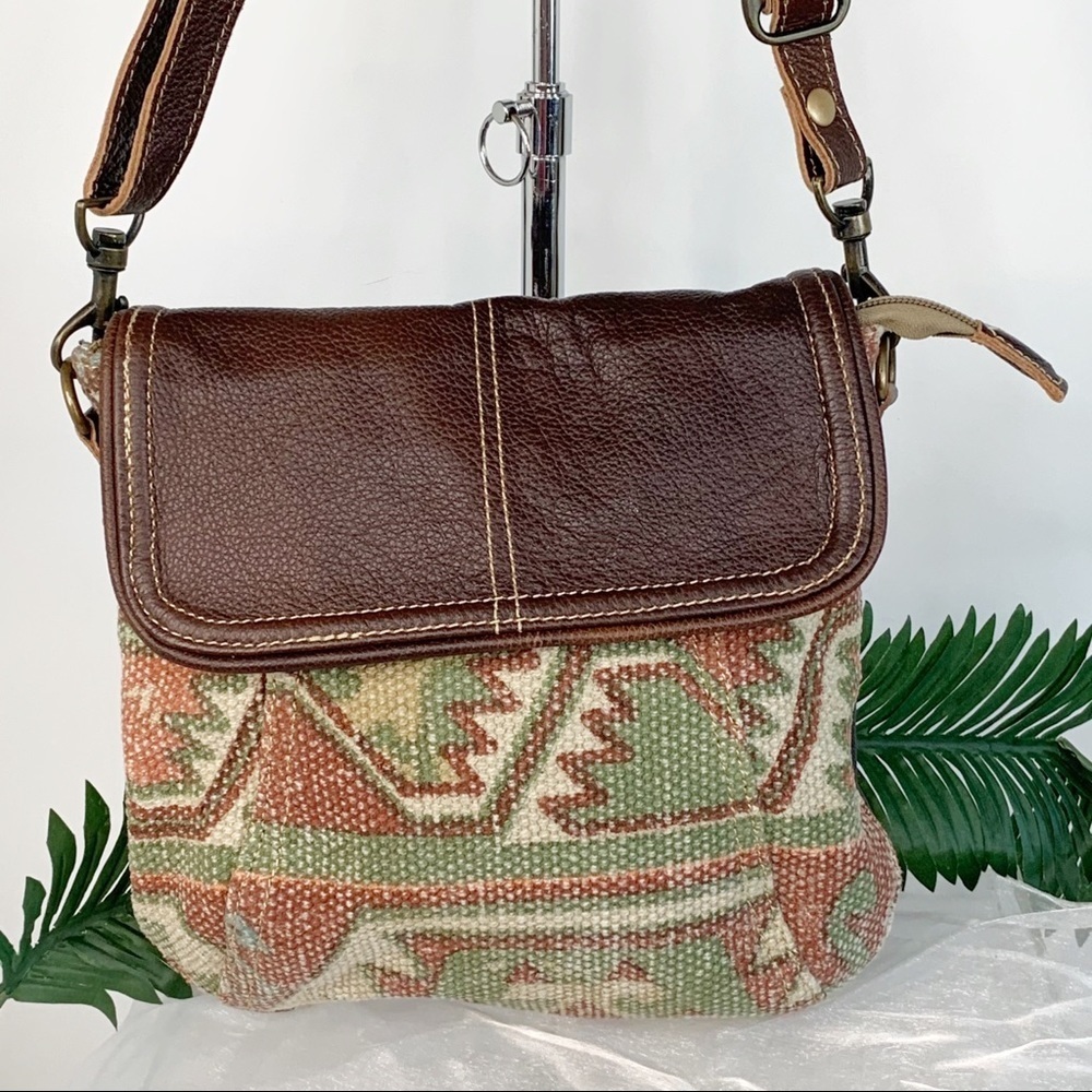 Myra Crack Flap Aztec Crossbody Bag!Leather Top!